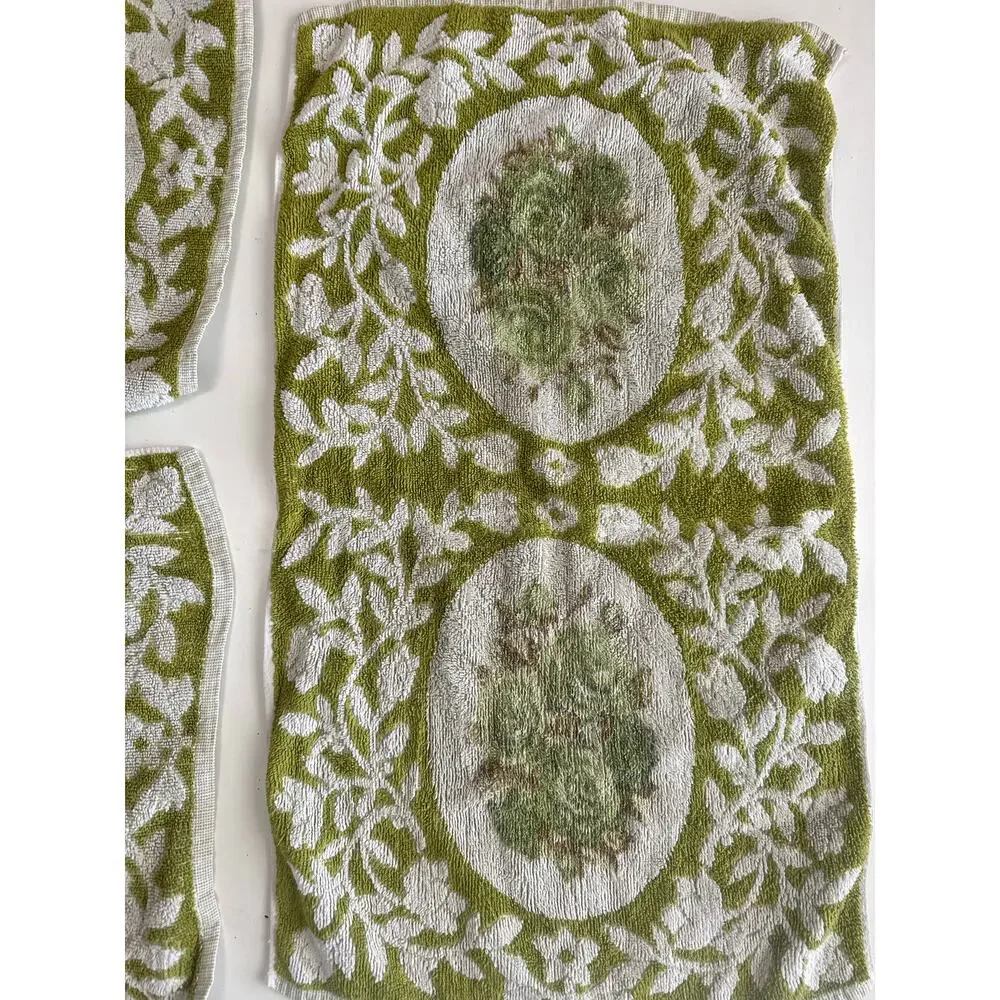 Vintage 5 Pieces Royal Rose double Cotton bath Towels Set Green Floral